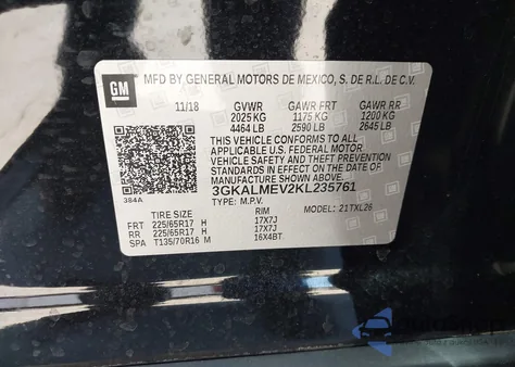 2019 GMC Terrain Sle z USA, uszkodzony, nr VIN 3GKALMEV2KL235761